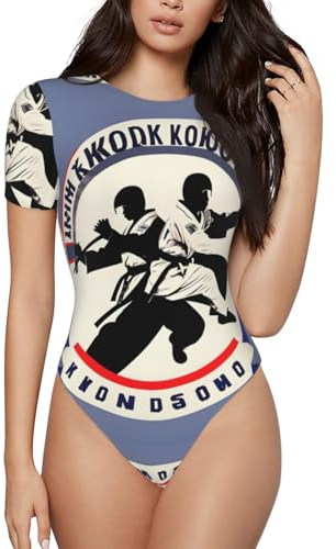 Taekwondo Design Neck Bodysuits For Women Short Sleeve Body Suits Basic Top Casual