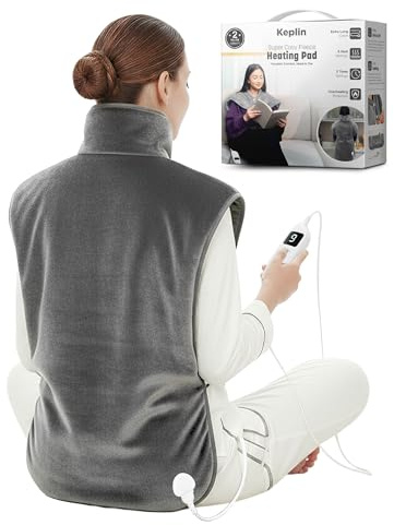Keplin Electric Heating Pad for Back & Shoulder - 60x100cm -Super Cosy Flannel, 9 Heat Settings & Overheat Protection, 3 Timer Modes (30/60/90 mins), Washable Cover & Remote Display - Grey (Large)