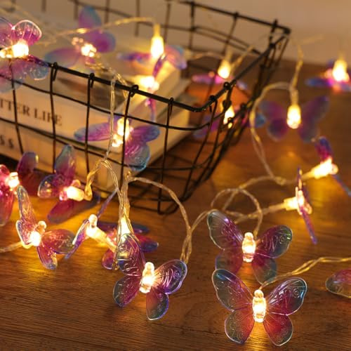 AOOTE Guirlande Lumineuse Papillon,3M 20 LED Blanc Chaud Papillon Guirlande Lumineuse décorative pour maison, chambre à coucher, intérieur, extérieur, jardin, vacances, décoration