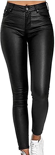 Dambyxor I Äkta, Skinny Slim-fit Läderbyxor, Leggings I Konstläder, Push-up Läderleggings Med Hög Midja, Tajta Hellånga Läderleggings(Noir,S)