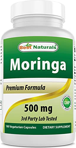 Best Naturals Moringa 500 mg – 180 Capsules | Non-GMO, Gluten-Free, Vegetarian Supplement | Moringa Oleifera Leaf Powder | Made in USA | Supports Daily Wellness |