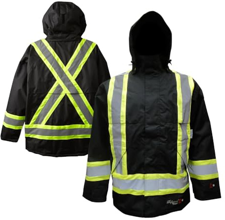 Viking Professional Insulated Journeyman 300D Trilobal Rip-Stop FR Jacket - Waterproof Flame Retardant Hi Vis Jackets for Men, Black - X-Large