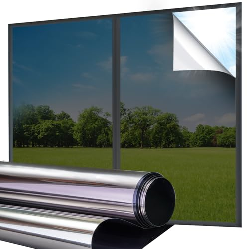 Lifetree Reflective One Way Window Film Privacy: Mirror Window Tint Film Heat Control Sun Blocker, UV Anti Glare Film Clear Day and Night for Home Office (Black, 44.5 * 200cm)