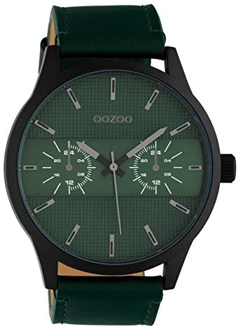 Oozoo Herrenuhr Chrono Look mit Lederband 48 MM Schwarz/Grün C10537