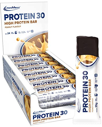 IronMaxx – Barre Protéinée Protein 30 – Cacahuète 24 x 35 g – Barre protéinée sans sucre, snack protéiné sport