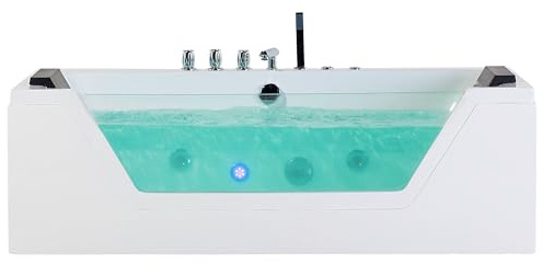Bañera de hidromasaje blanco plata con LED de acrílico sanitario y vidrio individual 150 x 71 cm Samana