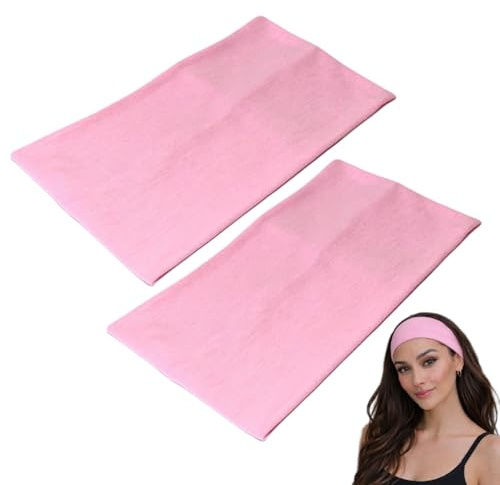 WESTEND CHOICE Extra Wide Headbands 11cm Plain Stretchy Kylie Head Band 2 Pack Unisex Bandeau Headbands for Women & Men Soft Hairbands Yoga Bandana Headband (Light pink)