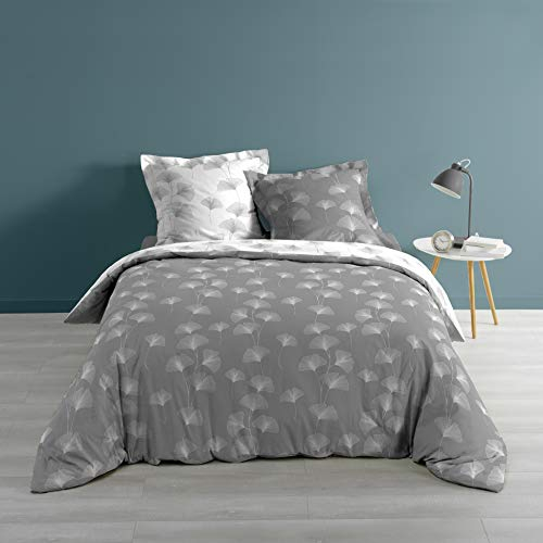 Dynamic24 Lenzuola Matrimoniali Biancheria da letto double-face in cotone, 240 x 220 cm, 3 pezzi, colore grigiobianco