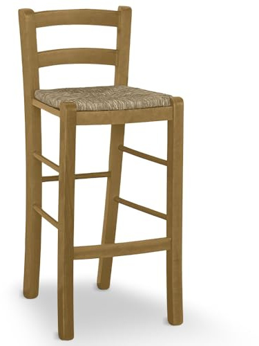 okaffarefatto zimbardi costanza Sgabello in legno in tinta noce chiaro con schienale h 67cm seduta in paglia