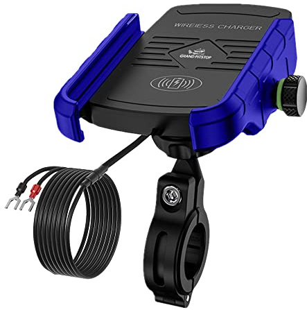 Motorcycle Phone Mount with Qi 15W Wireless Charger & USB C 20W Fast Charging Port, Waterproof Motorcycle Cell Phone Holder Cradle with Aluminum Alloy Handlebar Mounting Base for 4-8 Phone