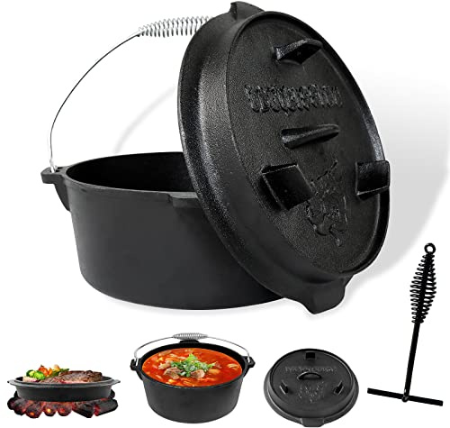 CCLIFE Dutch Oven Set 4/6/9 Liter Gusseisen Grilltopf mit Feuertopf Gusseisen Topf für Grill Camping