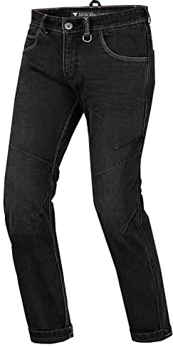 SHIMA Devon motorcykeljeans – ventilerade elastiska slim-fit ridbyxor herr med FiberQL-förstärkningar, CE knä- och höftskydd (män, svart, 38 lång)