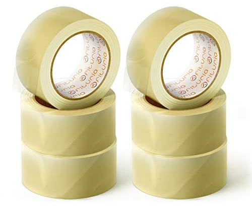 OFITURIA Ruban Adhésif, Ruban d'Emballage Idéal pour l'Emballage de Cartons de Déménagement, Expéditions et Déménagements, Pack de 6 Rouleaux de Ruban Marron, Bande Adhésive Résistante (Transparente)