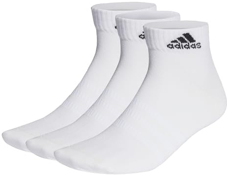 adidas Mixte Thin and Light Ankle Socks 3 Pairs, White / Black, 6.5-8