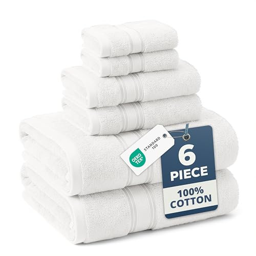 LANE LINEN Bath Towel Set 100% Cotton 6 Piece Soft Absorbent - White