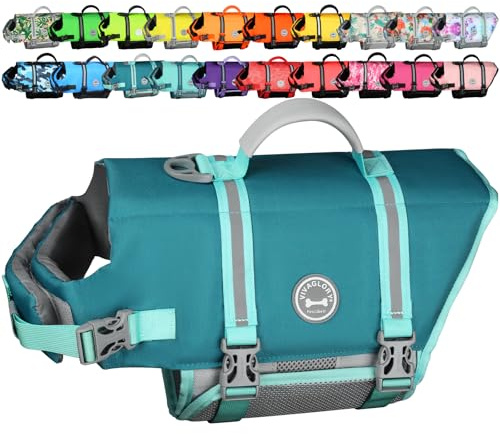 VIVAGLORY Chaleco Salvavidas Ripstop para Perros Pequeños, Medianos y Grandes, Chaleco de Natación para Perros con Mayor Flotabilidad y Visibilidad, Turquesa