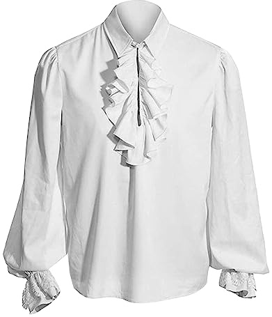YAOHUOLE Medieval Costume Men Renaissance Shirt Men Vampire Costume Victorian Shirts Poet Shirt Viking Shirts White XL
