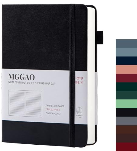 MGGAO A5 Journal ligné 100 gsm papier épais ligné avec 188 pages numérotées carnet de notes en simili cuir de qualité supérieure pour écriture personnelle, étude, bureau