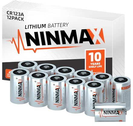 NINMAX® CR123A 3V Lithium Battery 12 Pack, No.1 1700mAh 3 Volt High Power 123A Lithium Batteries for High-Intensity Flashlights, Home Safety and Security, and More
