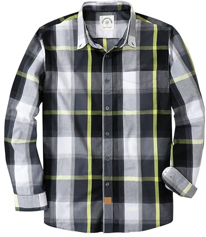 Dubinik® Camicia Quadri Uomo Casual Leggero Botton Down Regular Fit con Taschini Nero Giallo 052 L