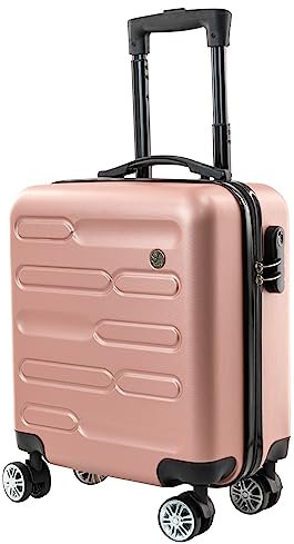 SA Products Rose Gold Cabin Suitcase 45x36x20cm - Lightweight Hardshell Carry On Luggage with 4 Spinner Wheels, Telescopic Handle - Cabin Bag with Divider Pocket, Travel Case with Spacious Interior