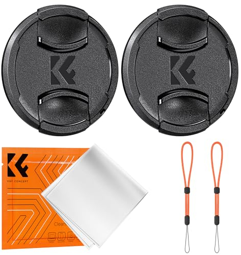 K&F Concept 72mm Lens Cap 2 Pack Snap-on Front Camera Lens Cover + 2 Elastic Lens Cap Keeper + 1 Cleaning Cloth Compatible with Canon Sony