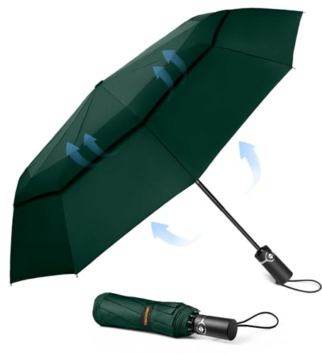 TECKNET Regenschirm Sturmfest für Regen, Automatik Groß Taschenschirm mit 10 Rippen, 104 cm Windsicher Schirm, Faltbar Kompakte Reise Golf Umbrella für Herren und Damen
