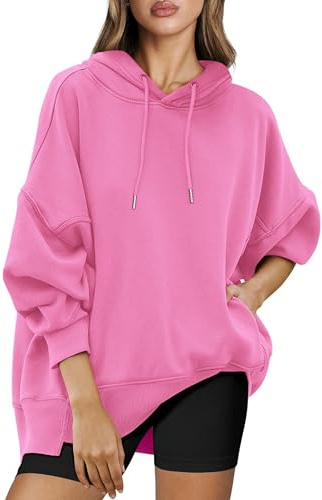 Timuspo Felpa con cappuccio da donna Oversize Basic Kapuzenpullover tinta unita Oversized a maniche lunghe Sweatshirt Casual Moderna Pullover Oberteile Autunno Hoody Kapuzenpulli, Colore: rosa., M