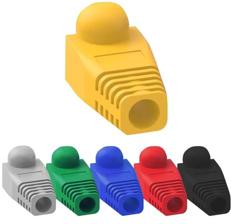 Spetstech RJ45 Boots Plastic Network Wire LAN Strain Connector Boot Ends Caps | RJ 45 Cable Plug Protectors | RJ45 Connector Ethernet Cover for Cat6 Cat6e Cat5 Cat5e Cable (Mix, 100)