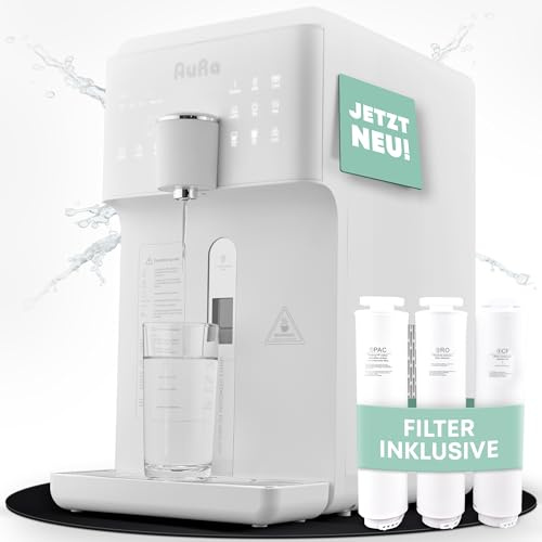 AuRa - Sistema de ósmosis para agua potable [sin depósito] - Filtro espacioso y dispensador de agua caliente