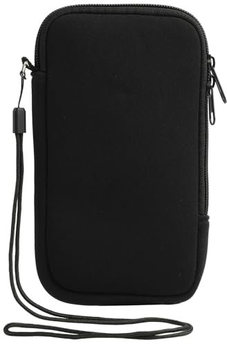 Batheidon Neopren-Handyhülle mit Umhängeband – Universalhülle für Smartphones bis 6,5 Zoll, einfache Handytasche, mit Extrafächern für Karten, Geld etc., Schwarz
