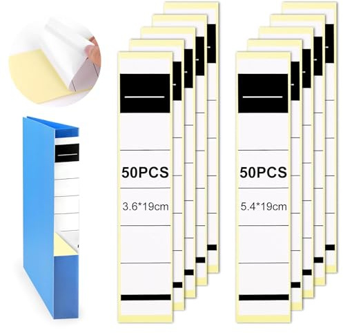 100pcs Etiquetas Autoadhesivas para Archivadores, 3,6 x 19cm y 5,4 x 19cm Etiquetas Autoadhesivas para Carpetas Pegatinas Blancas para Carpetas para Clasificar, Organiza, para Oficina, Escuela