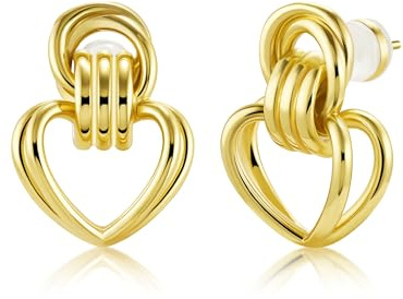 ALEXCRAFT Orecchini da donna in argento 925 oro chunky orecchini a forma di cuore ipoallergenici grandi cuori pendenti orecchini vintage per donne e donne, Mittel, Argento