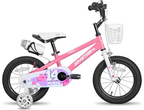 JOYSTAR Pluto 14 Pulgadas Bicicleta Infantil para niños y niñas de 3 a 5 años. Bicicleta Infantil de 14 Pulgadas con estabilizador y Canasta. Rosa