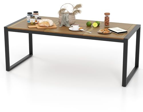 KOMFOTTEU Gartentisch mit Schirmloch, Esstisch aus Akazienholz, Holztisch für 8 Personen, Terrassentisch 200 x 90 x 75 cm, für Outdoor, Garten, Patio (Modell E)