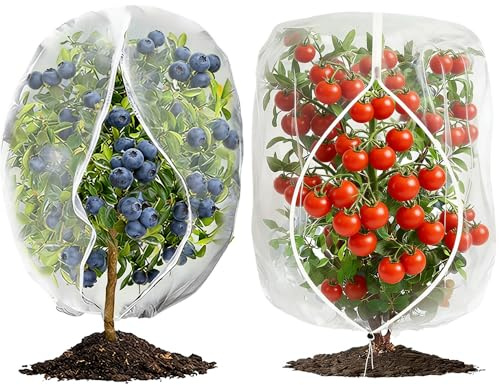 LYPPUL 2 redes de protección contra insectos, red de protección para plantas con cordón, 100 x 120 cm, red de protección para plantas, malla fina para arándanos, tomates, árboles frutales, flores