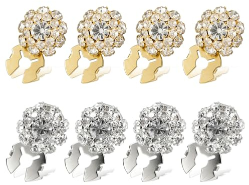 MINGBOLIN 8 Cubrebotones de Strass para Mujer, Dorados y Plateados