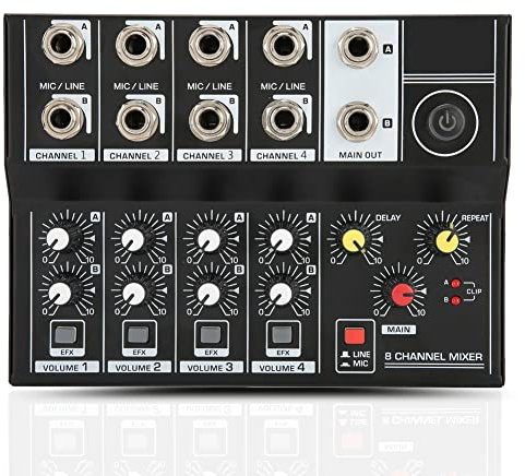 Professional Audio Mixer, Portable 8‑Channel Input Stereo Audio Mixer Sound Board Console Microphone Amplifier Console for Studio, Podcasting