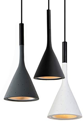 Vecys Lampada a Sospensione E27 Lampade Lampadario a Imbuto Resina Finto Cemento Imitazione Minimalista Moderno Nordico per Ufficio Ristorante Caffetteria Bar Hotel Light Restaurant（Nero）