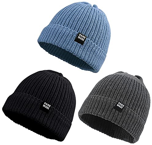 Pesaat - Gorro de Punto cálido de Invierno para bebés o niños, Gorro de Punto Acanalado, para niños y niñas de 0 a 5 años(Noir+Gris Foncé+Dodge Bleu,2-5 años)