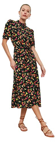 Trendyol Women Midi Shirt Dress Regular Fit Woven Dress, Abito in Tessuto dalla Vestibilità Regolare, Nero, 42