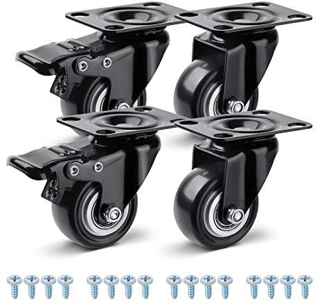 WISD 4er Set Möbelrollen 50 mm, Schwerlastrollen mit 2 Bremse, Rollspurenfrei, Kleine Lenkrollen für Innen und Außen