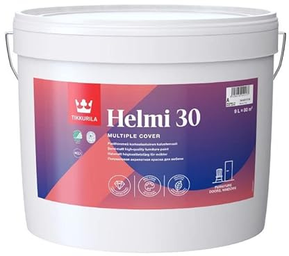 TIKKURILA Helmi 30 - High Performance Semi Matt Satin Paint For Furniture & Wood (Water-Based And Ultra Low VOC) - 10 Litres