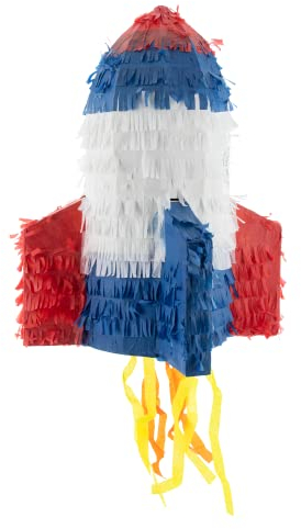 Party Factory Piñata fusée rouge/blanc/bleu, 30 x 40 cm, jeu de fête pour enfants, piñata à frapper, anniversaire d'enfant, décoration d'anniversaire