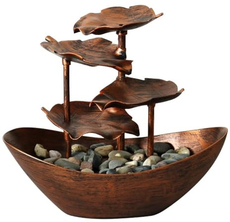 Creative Ingot Lotus Leaf Flowing Water Tabletop Fountain with LED Night Light, Automatic Pump USB Desk Fountain Home Office Decor(Bronze-Coloured)