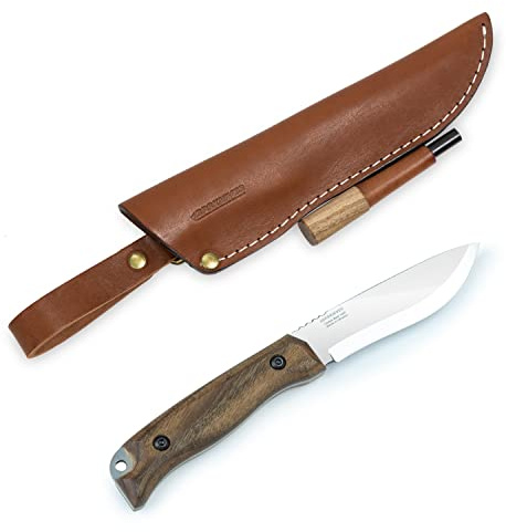 BPSKNIVES HK1 CSHF - Cuchillo de Acero al Carbono Hecho a Mano con Encendedor de Fuego - Cuchillo de Caza de Hoja Fija y Mango Completo - Cuchillo Escandinavo de Camping y Bushcraft