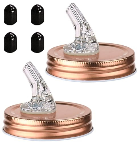 Mason Jar Pour Spout, For Spout Spouting Lid Mason Jars Regular Spout Size 70mm Dispenser Sprouting Lid Leak Proof 2 Pack + 4 Caps(rose gold) (2 rose gold)