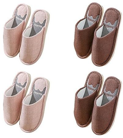Teceyfeet Pantuflas para Invitados,4 Pares de Zapatillas de Estar para Casa Mujer Hombre Lavables,Zapatillas de Hotel Zapatillas de algodón y lino Zapatillas de SPA