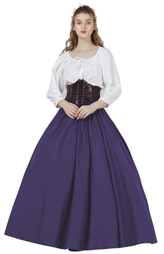 BEAUTELICATE Jupe Médiévale Victorienne en 100% Coton Renaissance Moyen Age Costume Retro Jupe Longue A-Line De Femme