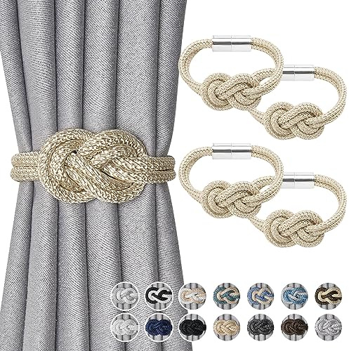 Pretty Jolly Mini magnetisk gardin gardinomtag nordisk enkel stil gardin gardin elegant dekorativ gardin draperi slips tillbaka för hem och kontor fönster drapery, beige, 4 stycken